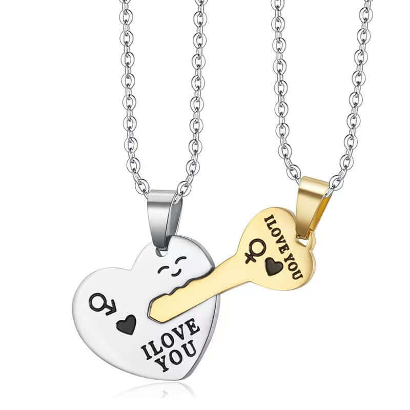 I Love You Heart Shaped Matching Key Chains Necklaces