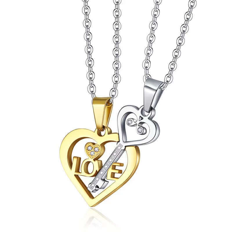 I Love You Heart Shaped Matching Key Chains Necklaces