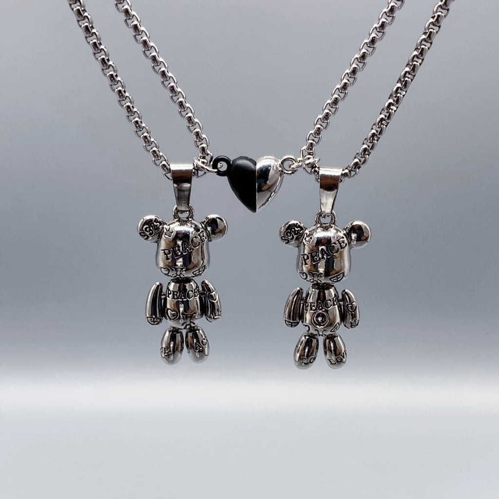 2 - Piece Cute Bear Friendship Necklaces with Magnetic Charms