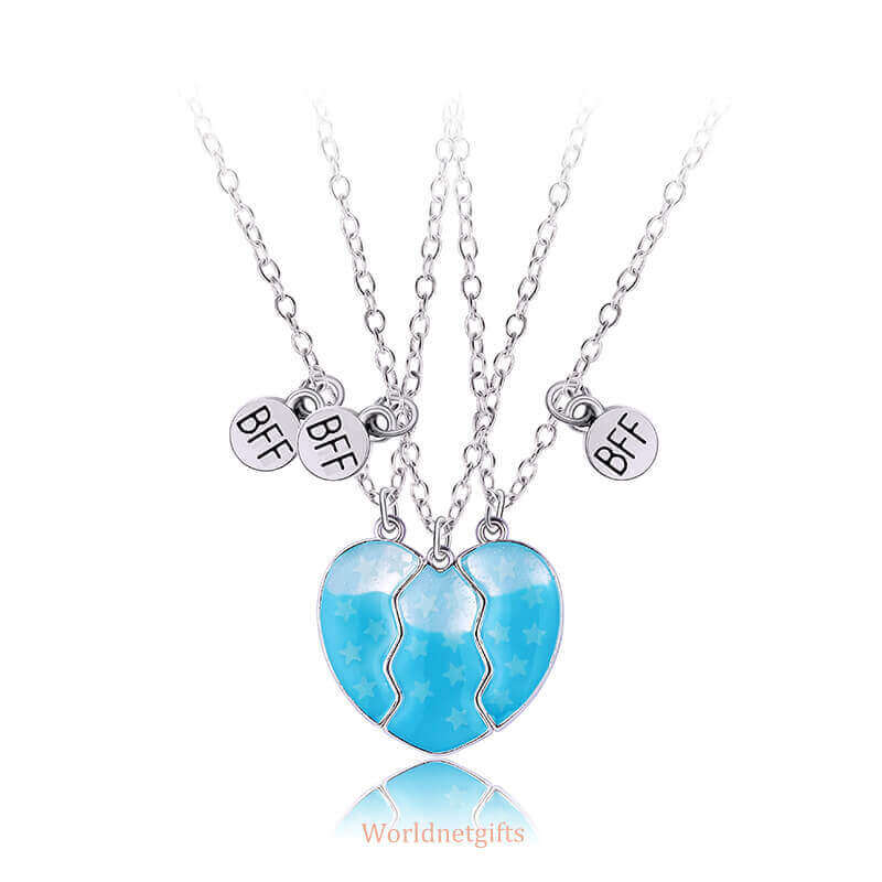3-person Friendship Family Necklace with Glowing Star