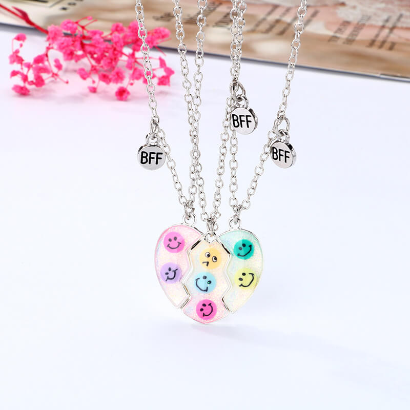 Funny Emoji Trio Necklace Magnetic for Three Best Friends