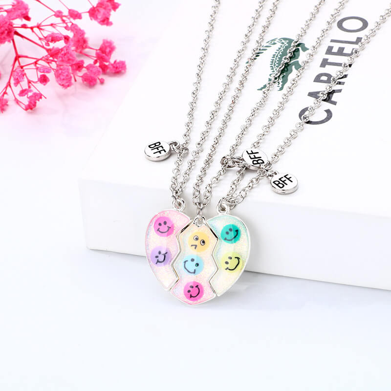 Funny Emoji Trio Necklace Magnetic for Three Best Friends