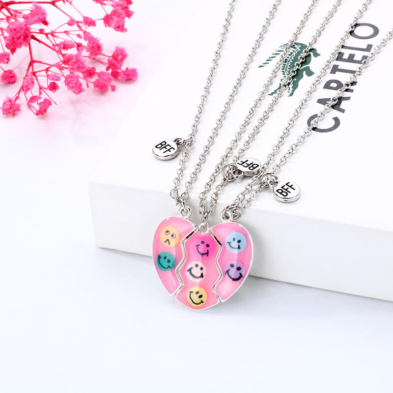 Funny Emoji Trio Necklace Magnetic for Three Best Friends