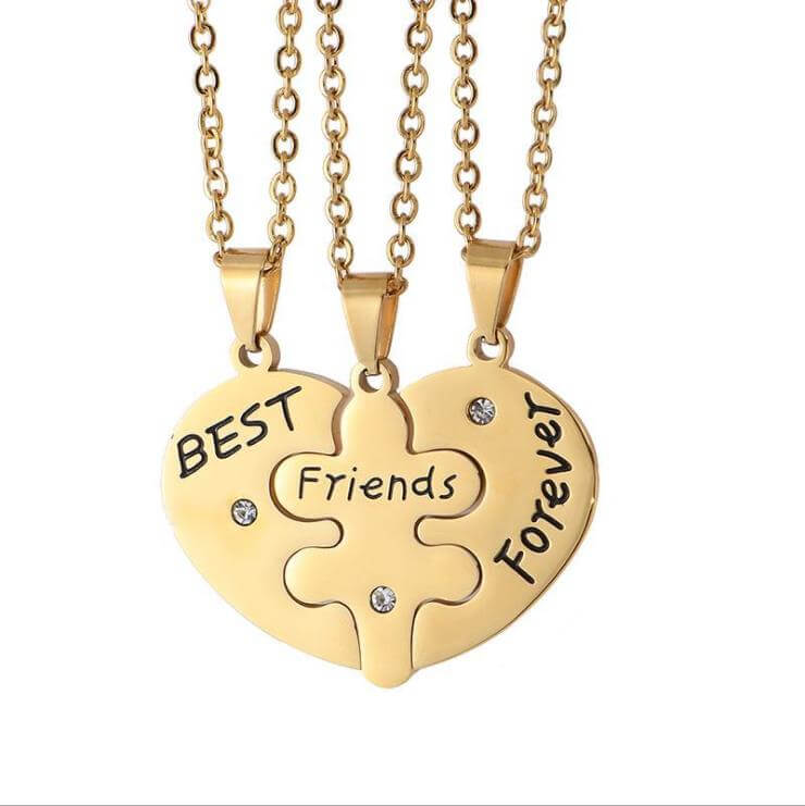 18K Gold Best Friends Forever Heart Necklace for 3