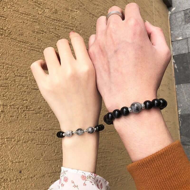 Black Energy Bead Couple Magnetic Bracelet