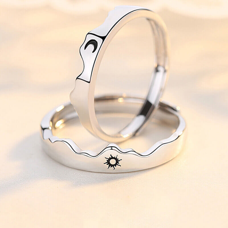 Personalized Couple Rings with Sun Moon Mountain Sea