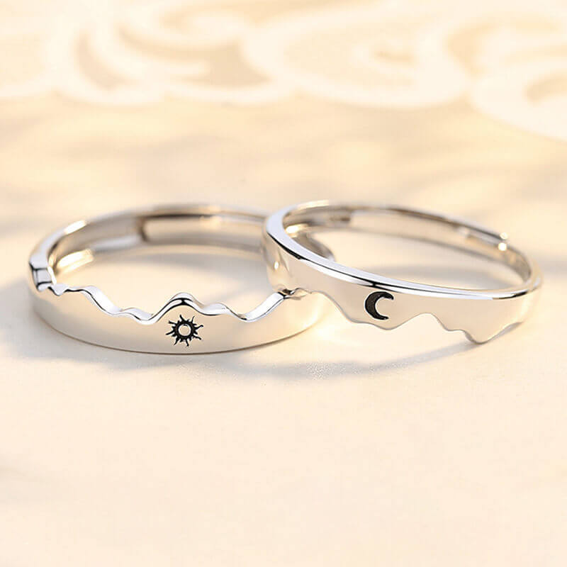Personalized Couple Rings with Sun Moon Mountain Sea