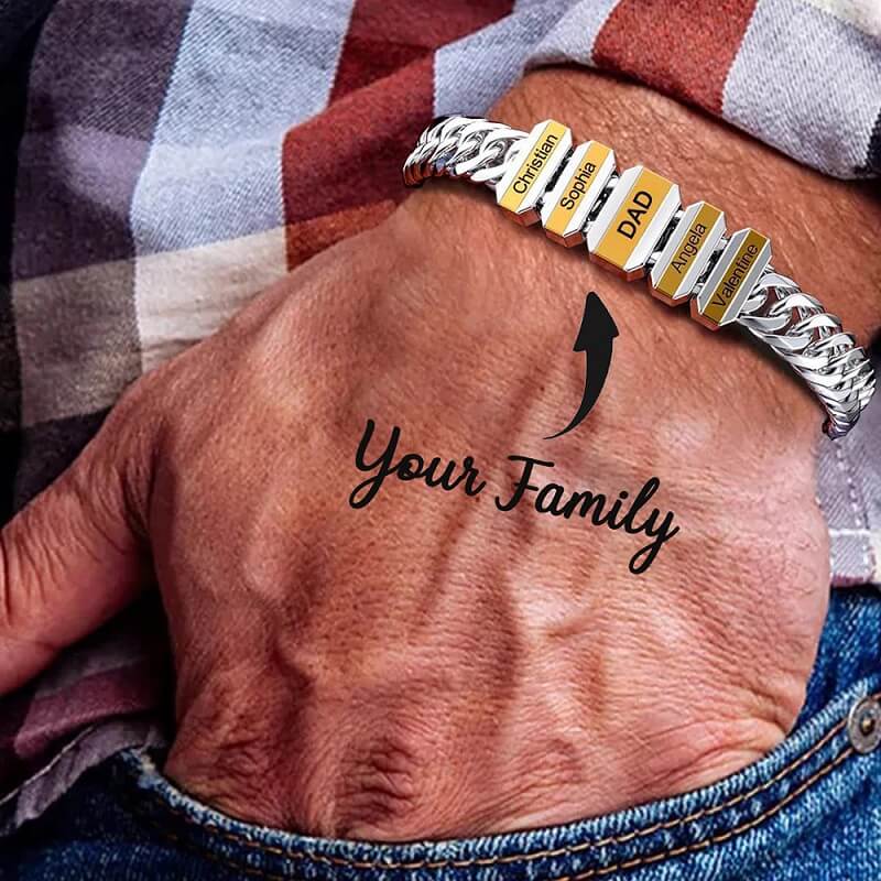 Custom Dad Bracelet with Family Names - Father's Day Engraved Jewelry