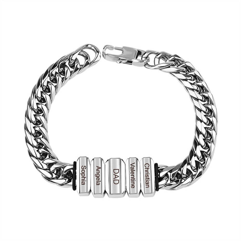 Custom Dad Bracelet with Family Names - Father's Day Engraved Jewelry