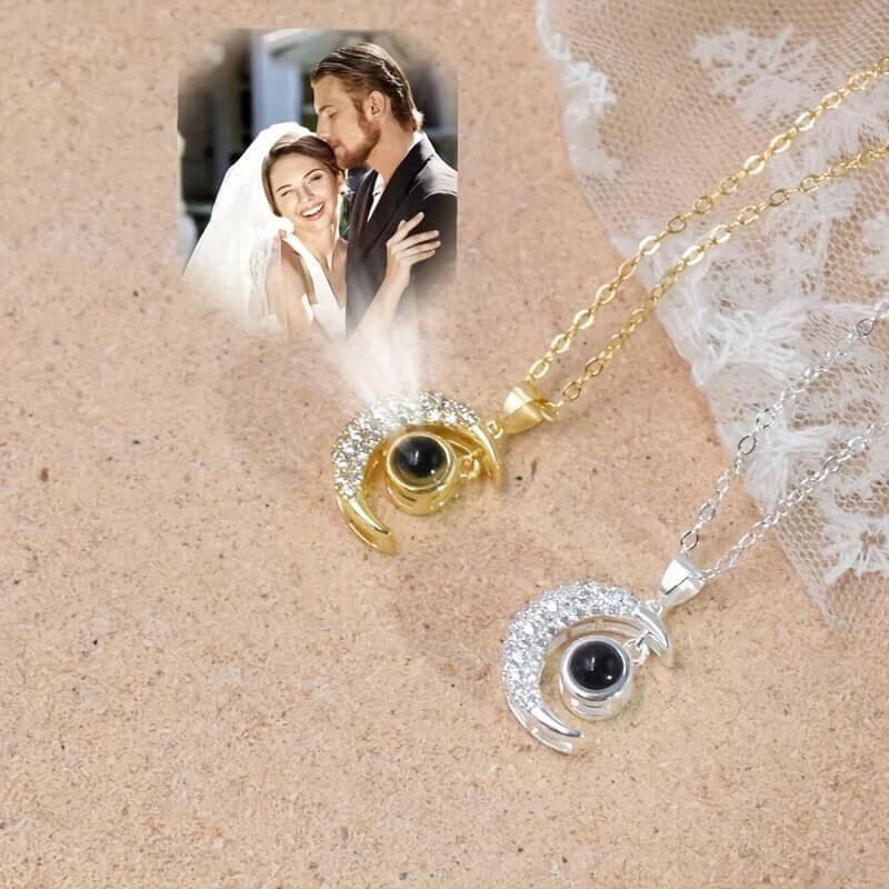 Custom Photo Moon Necklace - Eye-Visible & Phone-Projection Pendant