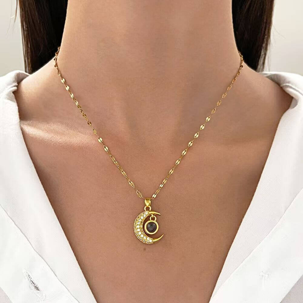 Custom Photo Moon Necklace - Eye-Visible & Phone-Projection Pendant