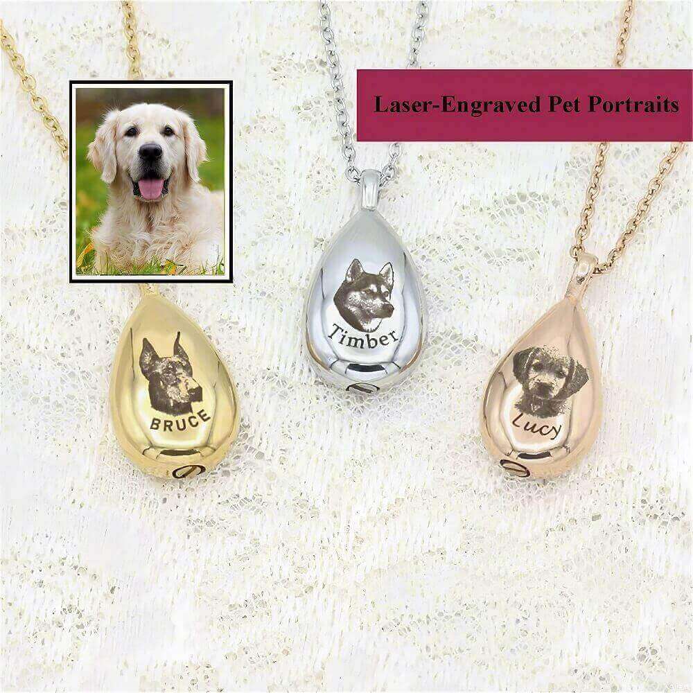 Heart & Paw Pet Memorial Necklace - Engravable Photo Locket with Ashes Compartment