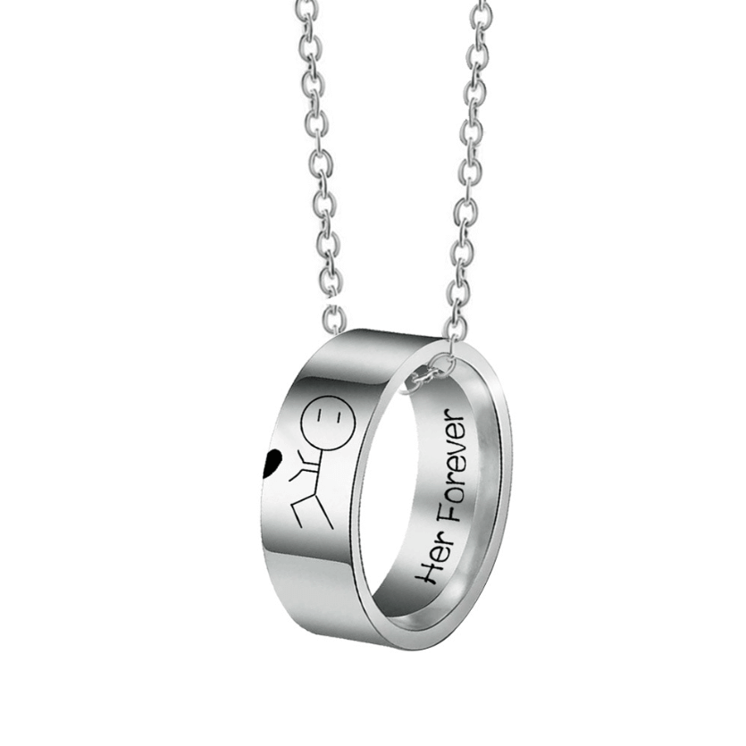 His Always & Her Forever Couple Ring Necklaces - Stick Figure Bond Set
