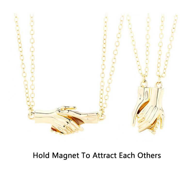 Magnetic Handshake Necklace with Holding Hands Pendant