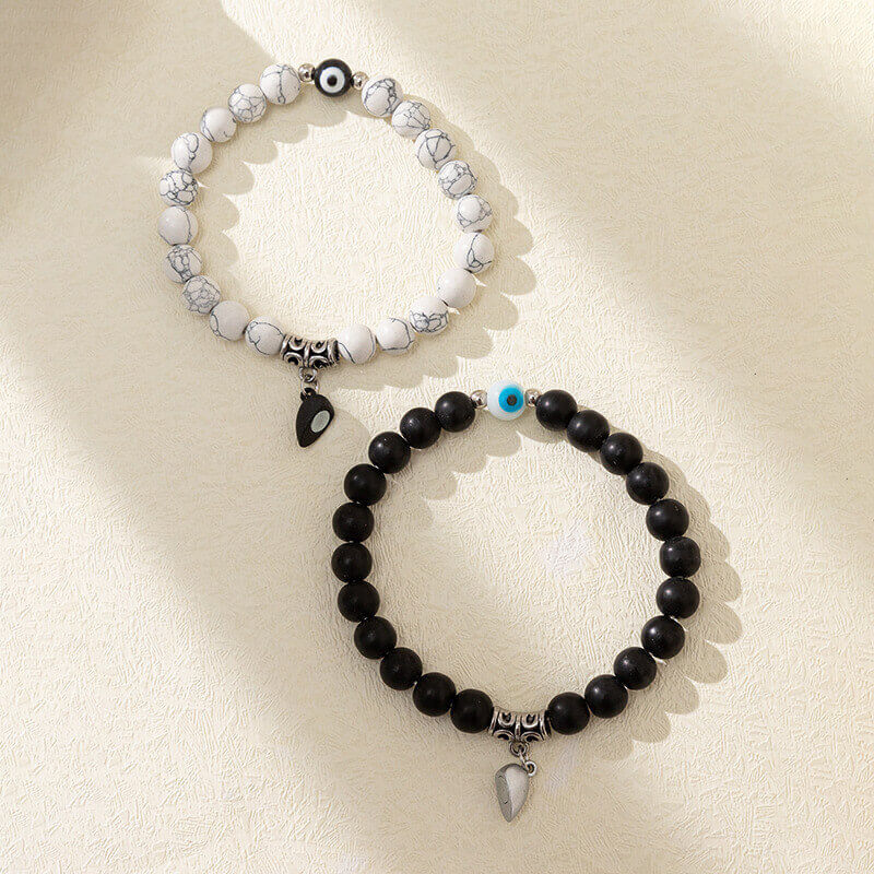 Magnetic Matching Bracelet Set - Heart Charm & Evil Eye