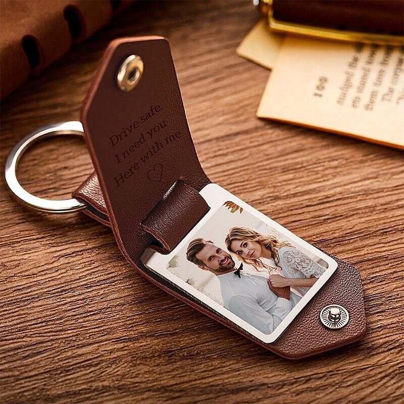 Personalized Leather Keychain with Picture and Text