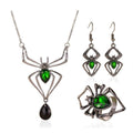 Spider Necklace Earring Ring Retro Emerald Set