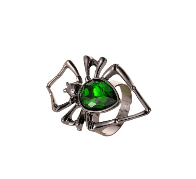 Spider Necklace Earring Ring Retro Emerald Set