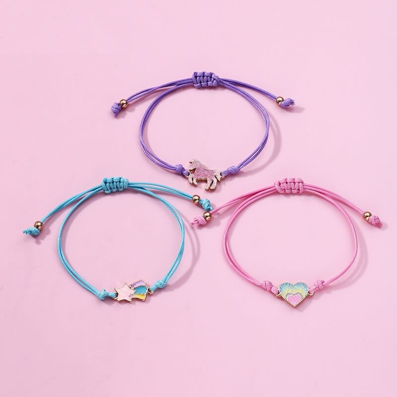 Unicorn-Rainbow-Heart Children's Bracelet Three-Piece Set