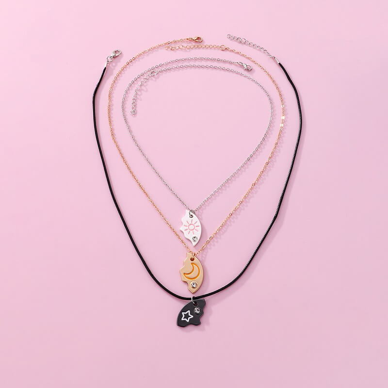 3 Best Friends Sun Moon and Star Pizza Friendship Necklaces